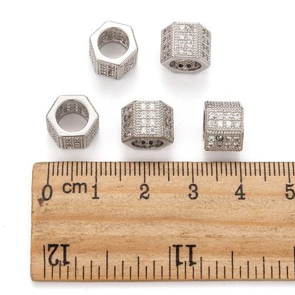 Perles de cubes zircone en laiton , hexagone, 8x10mm, Trou: 6.5mm