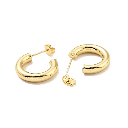 Rack Plating Brass C-shape Stud Earrings, Half Hoop Earrings for Women, Cadmium Free & Lead Free