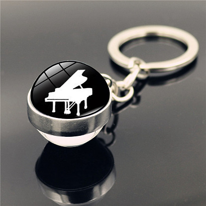 Porte-clés pendentif en alliage, porte-clés boule de verre thème musical