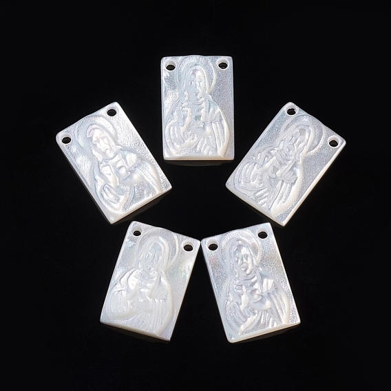 Natural White Shell Pendants, Religion, Rectangle with Virgin Mary