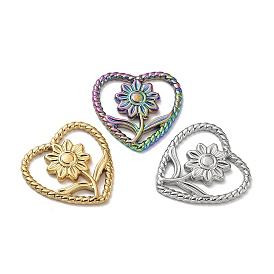 Ion Plating(IP) 304 Stainless Steel Cabochons, Heart with Flower