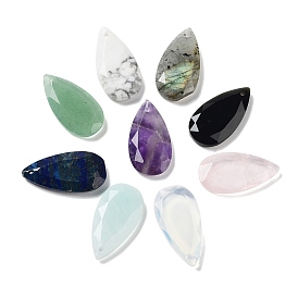 Natural Gemstone Faceted Pendants, Teardrop Charms