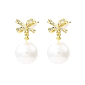 Bowknot Brass Micro Pave Cubic Zirconia Stud Earrings, with Plastic Pearl Beads, Long-Lasting Plated, Lead Free & Cadmium Free