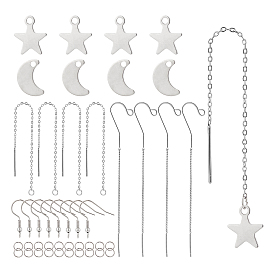 BENECREAT Moon & Star Dangle Earrings DIY Making Kit, Including 304 Stainless Steel Earring Findings & Hooks & Jump Ring, Brass Stud Earring Findings, 201 Stainless Steel Charms