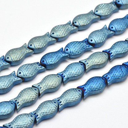 Pleins plaqués galvanoplastie dépoli perles de poissons de fils de verre, 15x8x5mm, Trou: 1mm, Environ 30 pcs/chapelet, 16 pouce