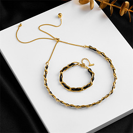 Шикарный минималистичный комплект из металлического кожаного плетеного ожерелья-браслета с застежкой-застежкой