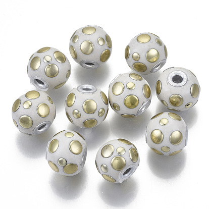 Handmade Indonesia Round Beads, with Silver Color Plated Metal Color Double Alloy Core