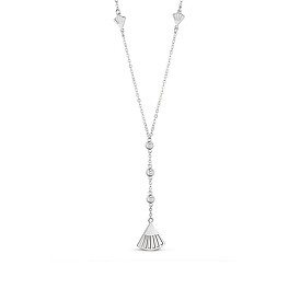 SHEGRACE 925 Sterling Silver Y-Shape Necklace, with AAA Cubic Zirconia and Fan Pendant