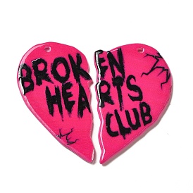 Acrylic Split Pendants, Heart with Word Broken Heart Club Charm