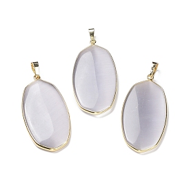 Cat Eye Pendants, with Golden Tone Brass Findings, Cadmium Free & Lead Free, Oval Charms