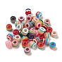 100Pcs Rainbow Striped Resin European Beads, Large Hole Beads, Mixed Color