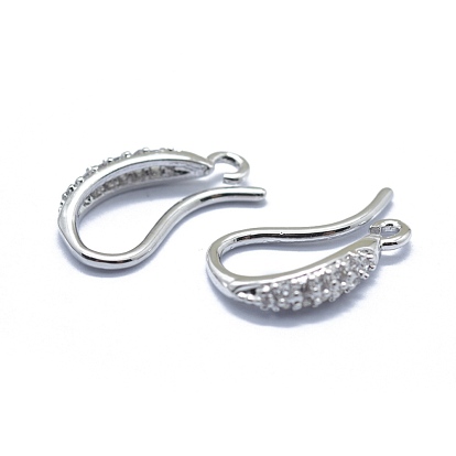 Brass Micro Pave Cubic Zirconia Earring Hooks, with Horizontal Loop