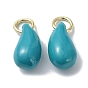 Brass Enamel Charms, with Jump Ring, Lead Free & Cadmium Free, Real 18K Gold Plated, Teardrop Charm