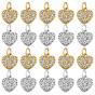20Pcs 2 Style Brass Micro Pave Cubic Zirconia Charms, Heart