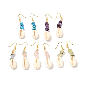 Boucles d'oreilles pendantes en cauris naturels, bijoux en laiton pour fille femmes, boucles d'oreilles perles de pierres naturelles et synthétiques mélangées, or