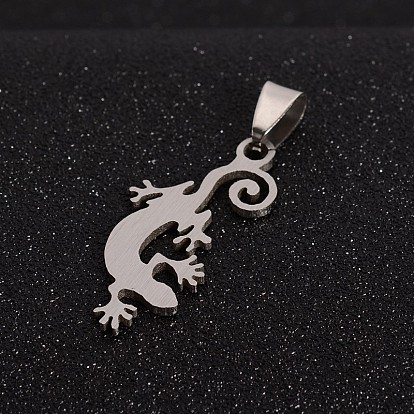Boy Jewelry Original Color 201 Stainless Steel Pendants, Gecko Silhouette, 36x16x1.5mm, Hole: 4x9mm