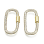 Brass Micro Pave Cubic Zirconia Screw Carabiner Lock Charms, for Necklaces Making, Oval, Nickel Free, Real 16K Gold Plated