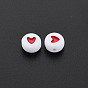 Acrylic Beads, Flat Round with Heart