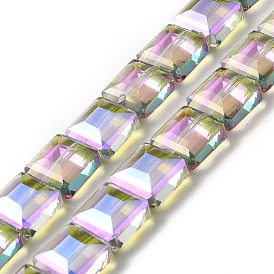 Transparent Electroplate Glass Beads Strands, Faceted, Half Plated, Square