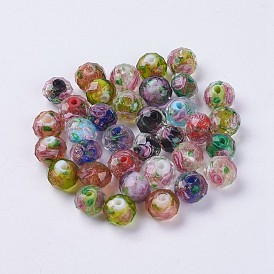 Handmade Lampwork Beads, Inner Flower, Faceted Rondelle