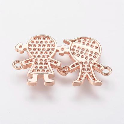 Brass Micro Pave Cubic Zirconia Links, Boy and Girl