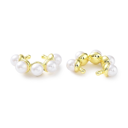 Brass Ring Cuff Earrings with ABS Imitation Pearl Beaded, Non Piercing Earrings