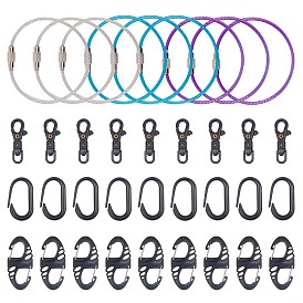 Clasp Sets, with Plastic Double Carabiner Clips Dual Spring Wire Gate Snap Hooks & Swivel Lobster Claw Clasps & Keychain Clasps, Stainless Steel Wire Keychain Clasps
