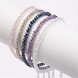 Bracelets à perles en verre facetté, avec fermoirs en laiton, Pendentifs en alliage et chaîne d'extension de fer, platine