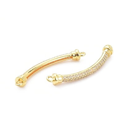 Brass Micro Pave Clear Cubic Zirconia Normal Link Connectors, Long-Lasting Plated, Rectangle