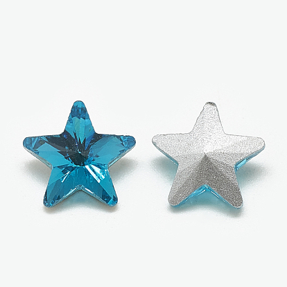 Pointed Back Glass Rhinestone Cabochons, Faceted, Star