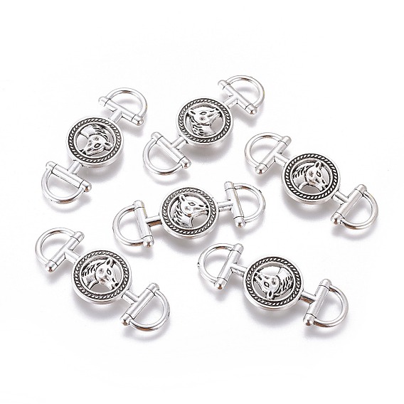 Tibetan Style Alloy Links/Connectors, Flat Round with Horse, Cadmium Free & Lead Free, 43x15x3mm, Hole: 6mm