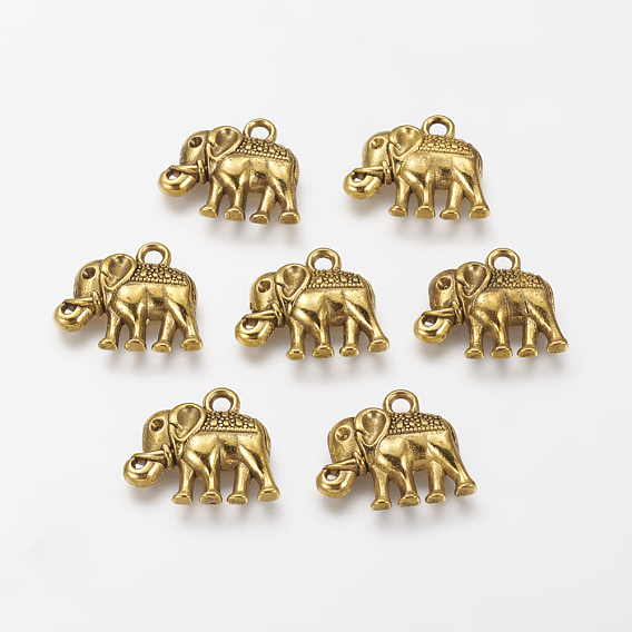 Tibetan Style Alloy Charms Pendants, Cadmium Free & Lead Free, Elephant, 15x17x3mm, Hole: 2mm