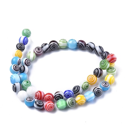 Millefiori main perles rondes de fils de verre, 10mm, Trou: 1.5mm, Environ 38 pcs/chapelet, 14.5 pouce