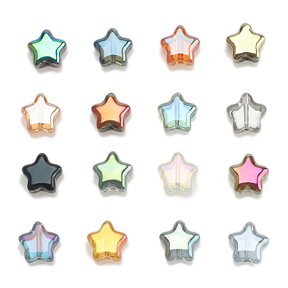 Perles en verre electroplate, transparent/opaque/demi-plaqué, étoiles