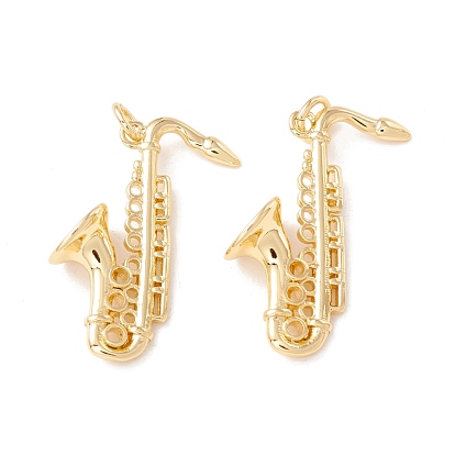Brass Pendants, with Jump Rings, Cadmium Free & Lead Free, Long-Lasting Plated, Saxophone