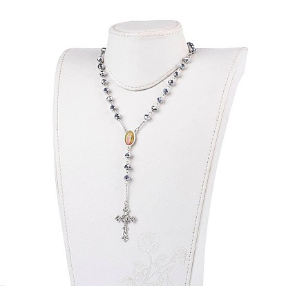 Сплав ожерелья шкентеля, со стеклянными и 304 цепями Роло из нержавеющей стали, крест, на Пасху