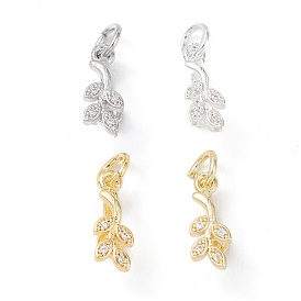Rack Plating Brass Pave Cubic Zirconia Leaf Shape Ice Pick Pinch Bails, with Open Jump Rings, Cadmium Free & Lead Free, Long-Lasting Plated
