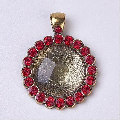 DIY Jewelry Sets, Alloy Rhinestone Pendant Cabochon Bezel Settings and Clear Glass Cabochons, Flat Round