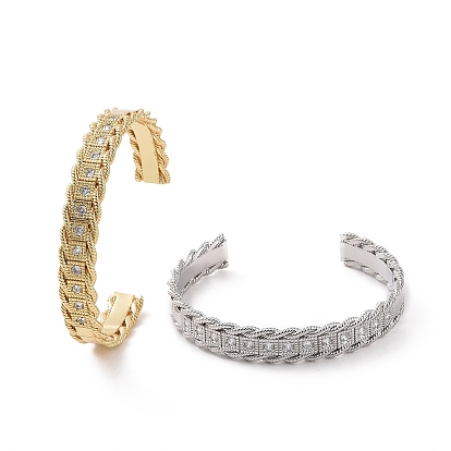 Bracelet manchette ouvert en zircone cubique transparente, bijoux en laiton pour femmes