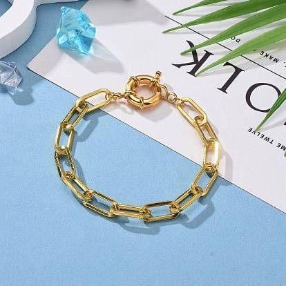 Brass Paperclip Chain Bracelets, with Spring Ring Clasps