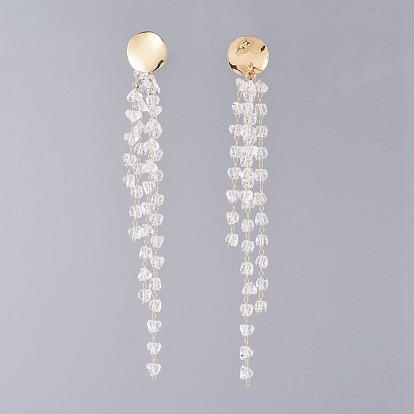 Handmade Glass Beaded Chains Dangle Earrings, with Brass Stud Earrings Findings, Flat Round