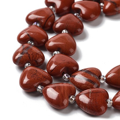 Rouge naturel perles de jaspe brins, avec des perles de rocaille, cœur