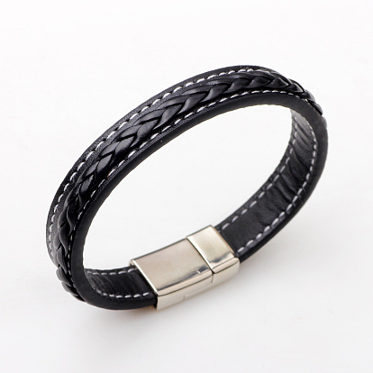 Imitation Leather Cord Bracelets, with Titanium Steel Magnetic Buckle