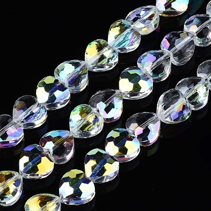 Electroplate Transparent Glass Beads Strands, AB Color Plated, Faceted, Heart