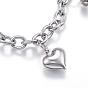 304 Stainless Steel Charm Bracelets, Heart