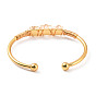 Natural Gemstone Triple Column Beaded Open Cuff Bangle, Wire Wrape Brass Jewelry for Women, Golden