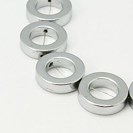 Non-magnétiques perles d'hématite synthétique brins, donut, 16x4mm, Trou: 1mm, Environ 25 pcs/chapelet, 16 pouce
