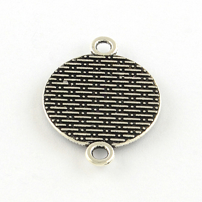 Flat Round Tibetan Style Alloy Connector Cabochon Settings, Lead Free, Tray: 14mm, 28x20x2.5mm, Hole: 2mm, about 410pcs/1000g