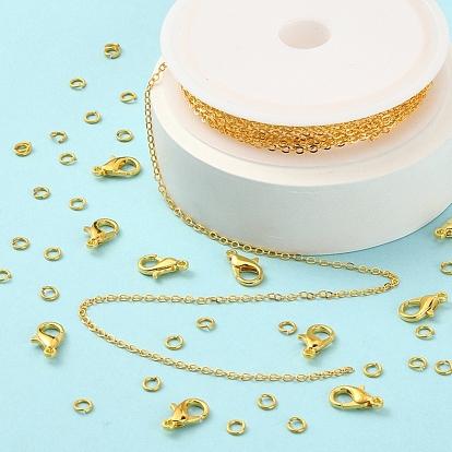 Diy 3m kit de fabrication de bijoux en chaîne de câbles en laiton, avec 30pcs anneaux ouverts en laiton avec 10pcs fermoirs à griffes de homard en alliage de zinc