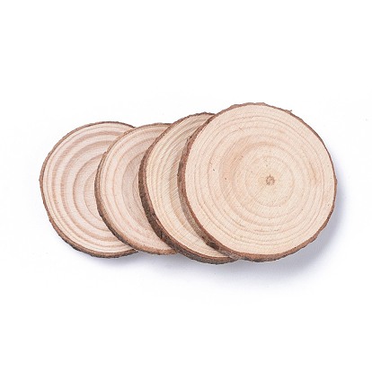 Cabujones de madera de álamo natural sin terminar, rodajas de árbol de círculos de madera, plano y redondo